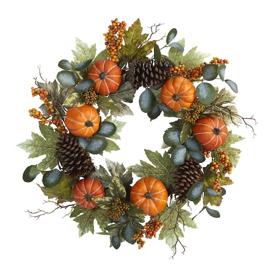 24&#x22; Pumpkins, Pinecones &#x26; Berries Fall Wreath